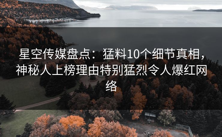 星空传媒盘点:猛料10个细节真相,神秘人上榜理由特别猛烈令人爆红网络 星空传媒盘点:猛料10个细节真相,神秘人上榜理由特别猛烈令人爆红网络