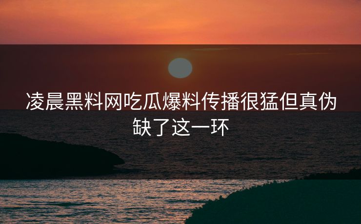 凌晨黑料网吃瓜爆料传播很猛但真伪缺了这一环